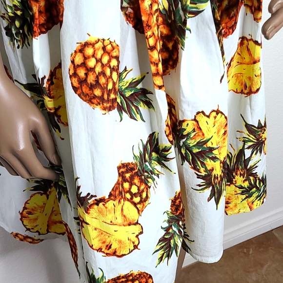 Pineapple Print Skirt Size Large White Yellow Brown Side Zip Flirty A-line Fall - Picture 2 of 3
